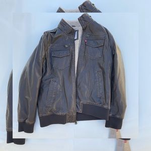 Levi’z Faux Leather Sherpa Lined Military Jacket